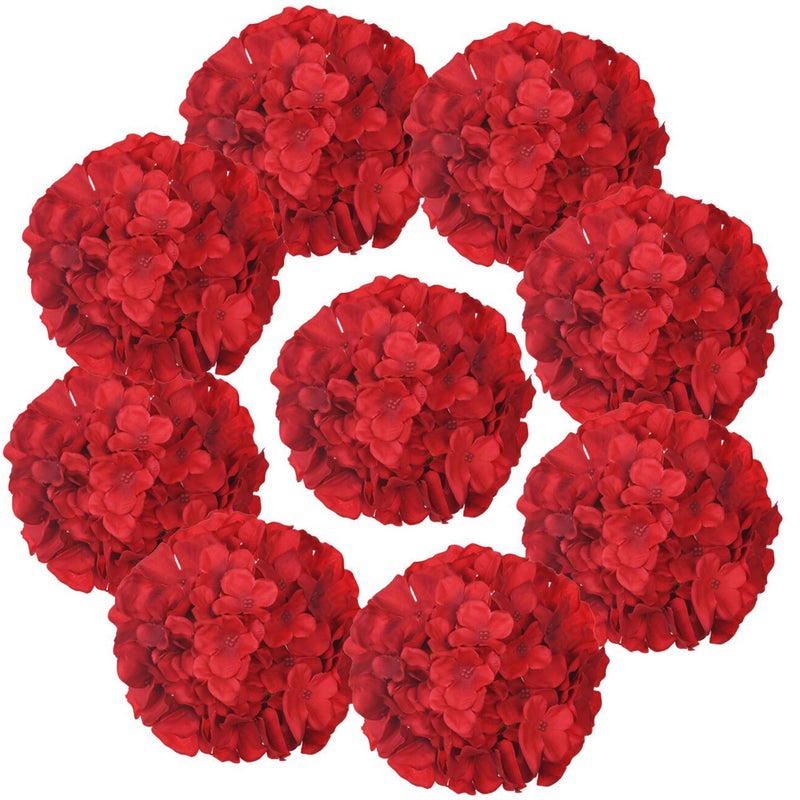 LUSHIDI 10PCS Silk Hydrangea Heads with Stems Artificial Flowers for Wedding Party Home Decor (Red) - Image 1